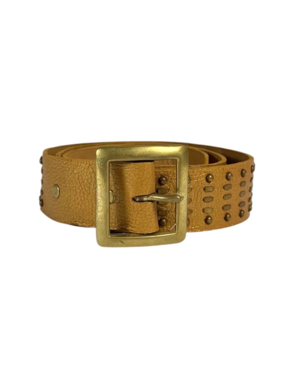 CALLEEN CORDERO Studded Leather Belt in Metallic Gold Size 34